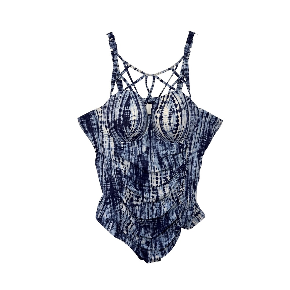 Torrid Blue Tie Dye Strappy Lattice Neckline One Piece‎ Swimsuit Push Up 6X
